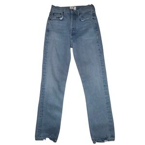 AGOLDE Riley Crop Jeans 24 Lt Blue High Rise Straight‎ Raw Hem Distressed Denim